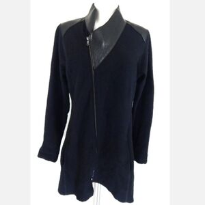 Eileen Fisher Felted Wool Asymmetrical Coat Leather Trim